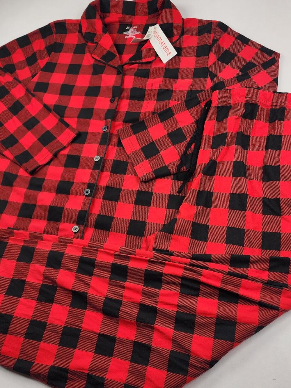 Pajamarama Woman's Plus 2X Red Black Check 2 Piece Set Super Soft Plaid NWT